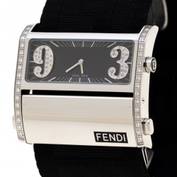 Pre Owned Fendi Black Stainless Steel Diamond Zip Code 1120G Women's Wristwatch 46 mm