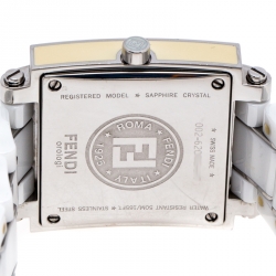 Pre Owned Fendi White Ceramic Stainless Steel Quadro 6200G Unisex Wristwatch 30 mm