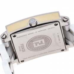 Pre Owned Fendi White Ceramic Stainless Steel Quadro 6200G Unisex Wristwatch 30 mm