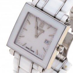 Pre Owned Fendi White Ceramic Stainless Steel Quadro 6200G Unisex Wristwatch 30 mm