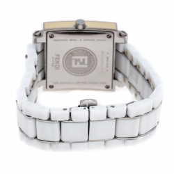 Pre Owned Fendi White Ceramic Stainless Steel Quadro 6200G Unisex Wristwatch 30 mm