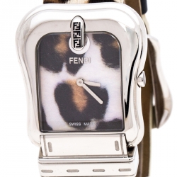Pre Owned Fendi Leopard Print Stainless Steel B.Fendi 3800G Women's Wristwatch 33 mm