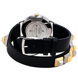 Fendi Mother of Pearl Two-Tone Stainless Steel Studded Leather Selleria 80200M Women's Wristwatch 36 mm