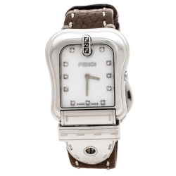 Pre Owned Fendi Mother of Pearl Stainless Steel Diamond B.Fendi 3800G Women's Wristwatch 33 mm