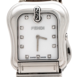 Pre Owned Fendi Mother of Pearl Stainless Steel Diamond B.Fendi 3800G Women's Wristwatch 33 mm