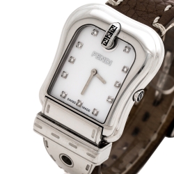 Pre Owned Fendi Mother of Pearl Stainless Steel Diamond B.Fendi 3800G Women's Wristwatch 33 mm