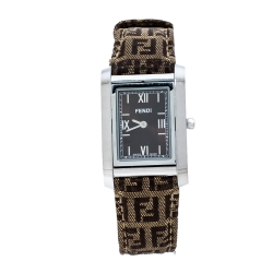  Fendi Brown Stainless Steel Canvas 7600M Women's Wristwatch 27 mm