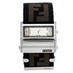 Fendi Cream Stainless Steel Canvas Diamond Zip Code 1120G Women's Wristwatch 46MM