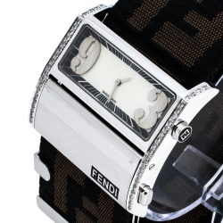 Fendi Cream Stainless Steel Canvas Diamond Zip Code 1120G Women's Wristwatch 46MM