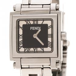 Fendi Black Stainless Steel Quadro Women's Wristwatch 25MM