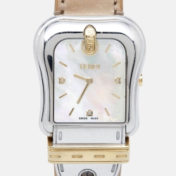 Pre Owned Fendi Mother of Pearl Two Tone Stainless Steel Leather B.Fendi 3800G Women's Wristwatch 33 mm