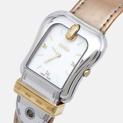Pre Owned Fendi Mother of Pearl Two Tone Stainless Steel Leather B.Fendi 3800G Women's Wristwatch 33 mm