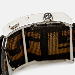 مملوكة مسبقًا Fendi Cream Stainless Steel Canvas Diamond Zip Code 1120G Women's Wristwatch 46 mm