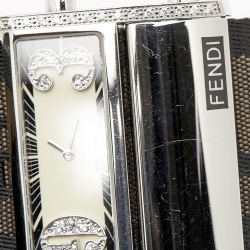 مملوكة مسبقًا Fendi Cream Stainless Steel Canvas Diamond Zip Code 1120G Women's Wristwatch 46 mm