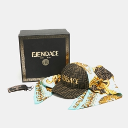 Fendi X Versace Brown Baroque/Foulard Canvas and Silk Scarf Baseball Cap
