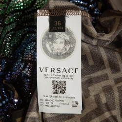 Pre Owned Fendi x Versace Brown Crystals Embellished Monogram Jersey T-Shirt XS