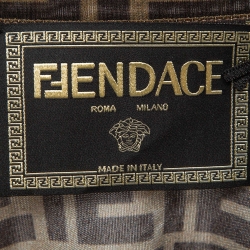 Pre Owned Fendi x Versace Brown Crystals Embellished Monogram Jersey T-Shirt XS