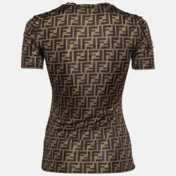 Pre Owned Fendi x Versace Brown Crystals Embellished Monogram Jersey T-Shirt XS