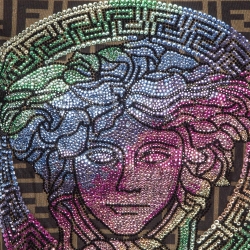 Pre Owned Fendi x Versace Brown Crystals Embellished Monogram Jersey T-Shirt XS