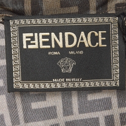 Fendace Brown Crystals Embellished Monogram Jersey T-Shirt XS