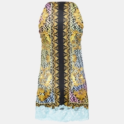 Pre Owned Fendace Multicolor Baroque Print Satin Studded Mini Cocktail Dress S
