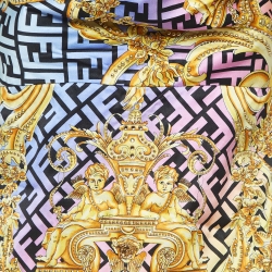 Pre Owned Fendace Multicolor Baroque Print Satin Studded Mini Cocktail Dress S