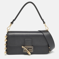 Fendi x Versace Black Leather Fendace Brooch Baguette Bag