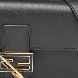 Fendi x Versace Black Leather Fendace Brooch Baguette Bag