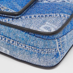 Fendi x Versace Fendace Blue/Black Denim and Leather Fendace Patchwork Baguette Bag