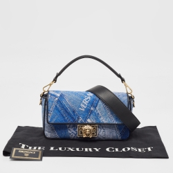 Fendi x Versace Fendace Blue/Black Denim and Leather Fendace Patchwork Baguette Bag