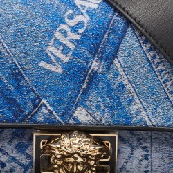 Fendi x Versace Fendace Blue/Black Denim and Leather Fendace Patchwork Baguette Bag