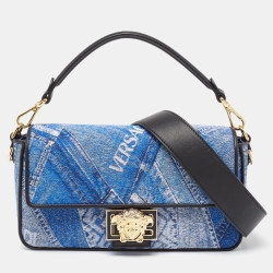 Fendi x Versace Fendace Blue/Black Denim and Leather Fendace Patchwork Baguette Bag