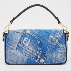 Fendi x Versace Fendace Blue/Black Denim and Leather Fendace Patchwork Baguette Bag