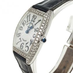Pre Owned Franck Muller 18 K White Gold Diamond Cintre Curvex Womens Watch 25 MM