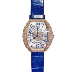 Silver 18K Rose Gold Leather Diamond Pave Heart 5000 H SC D3 1P Women&apos;s Wristwatch