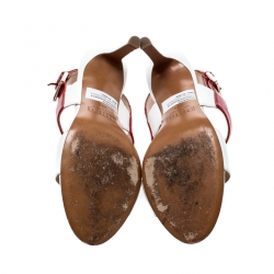 Pre Owned Fratelli Rossetti White/Red Leather Open Toe Buckle Slingback Sandals Size 38.5