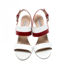 Pre Owned Fratelli Rossetti White/Red Leather Open Toe Buckle Slingback Sandals Size 38.5
