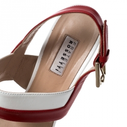 Pre Owned Fratelli Rossetti White/Red Leather Open Toe Buckle Slingback Sandals Size 38.5