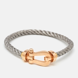 Pre Owned Fred Force 10 18K Rose Gold Stainless Steel Cable Bracelet