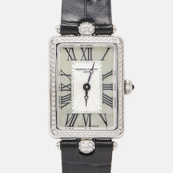 Pre Owned Frederique Constant Mother of Pearl Diamonds Calf Leather Art Déco Carrée FC-200MPW2ACD6 Women's Wristwatch 28 mm × 20.70 mm 