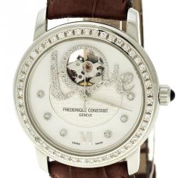 Frederique Constant White Mother of Pearl Stainless Steel Heart Beat Women's Wristwatch 35 mm