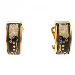 Pre Owned Frey Wille Hommage À Gustav Klimt Nixe Fire Enamel Gold Plated Hoop Earrings