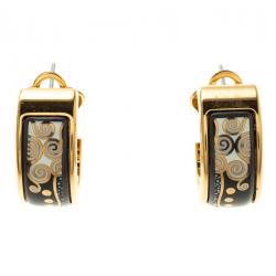 Pre Owned Frey Wille Hommage À Gustav Klimt Nixe Fire Enamel Gold Plated Hoop Earrings