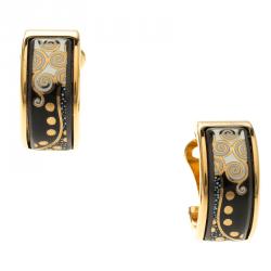 Pre Owned Frey Wille Hommage À Gustav Klimt Nixe Fire Enamel Gold Plated Hoop Earrings