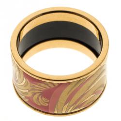 Pre Owned Frey Wille Magic Sphinx Pink Fire Enamel Gold Plated Band Ring Size 53