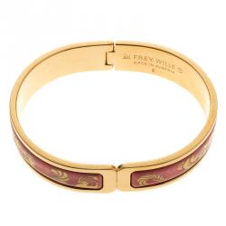 Pre Owned Frey Wille Magic Sphinx Pink Fire Enamel Gold Plated Regina Bracelet