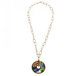 Pre Owned Frey Wille Hommage à Hundertwasser Street Rivers Fire Enamel Pendant Necklace 