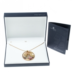 Pre Owned Frey Wille Magic Sphinx Fire Enamel Gold Plated Round Pendant Necklace