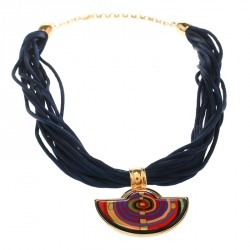 Pre Owned Frey Wille Hommage à Hundertwasser Spiral of Life Blue Fire Enamel Half Moon Pendant Necklace