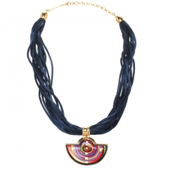 Pre Owned Frey Wille Hommage à Hundertwasser Spiral of Life Blue Fire Enamel Half Moon Pendant Necklace